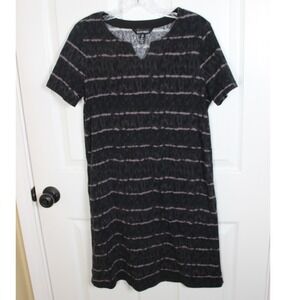 Ellen Tracy Women's Dress - Size S, Black Gray Striped Casual Short Sleeve‎